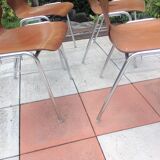 Suite of four chairs in teak color multiplis and chrome / vintage feet 60s-70s