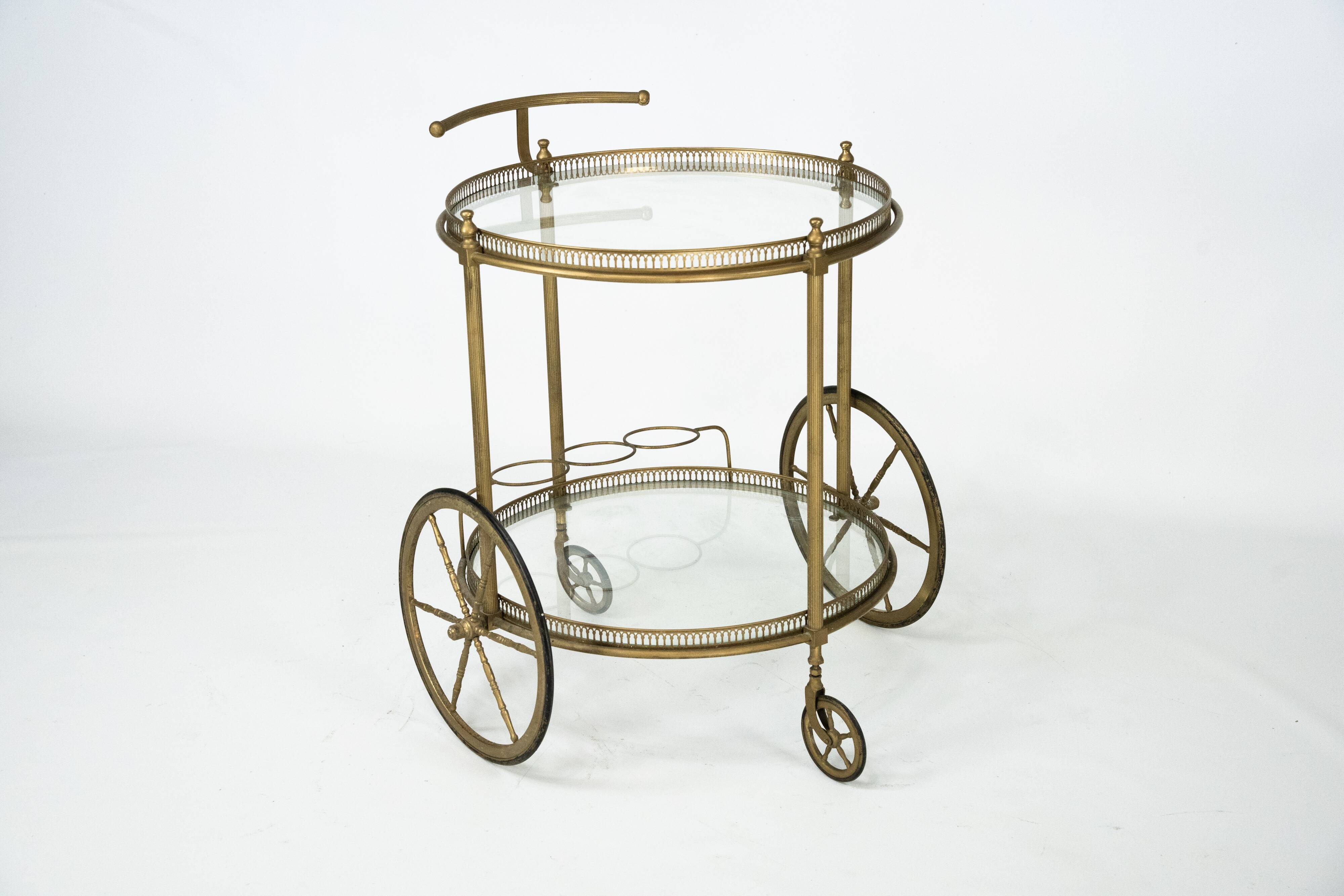 Vintage Brass Bar Cart by Cesare Lacca, Italy, 1950s.