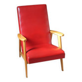 Fauteuil vintage en skaï incarnat