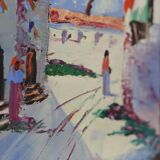 1950's Original Swedish Modernist Oil on Canvas Painting "Street View " by CHARLES SCHÖLANDER