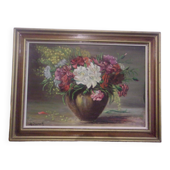 Nature morte, tableau ancien, bouquet de fleurs