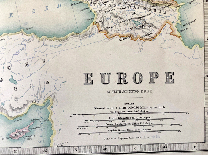 Ancient map of Europe by Keith Johnston - late nineteenth