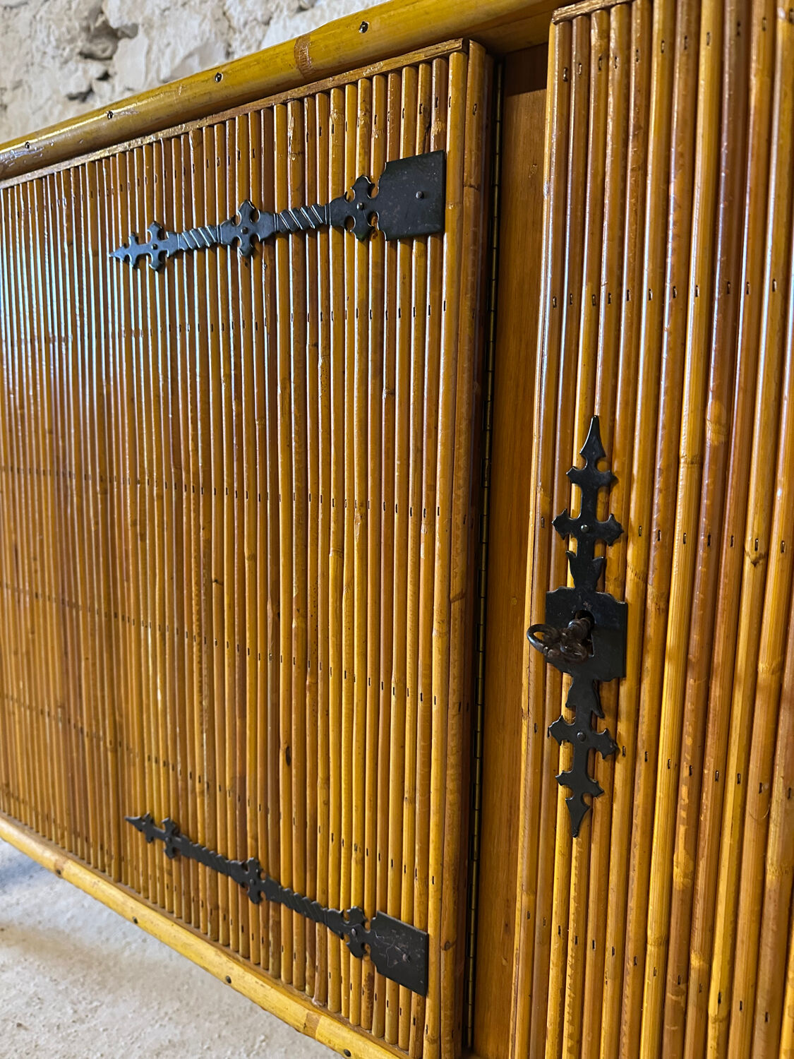 Bamboo and metal enfilade in the Audoux Minet style, 1950s.