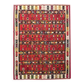 Tapis plat tissé à la main en kilim pirot turc antique à rayures rouges
