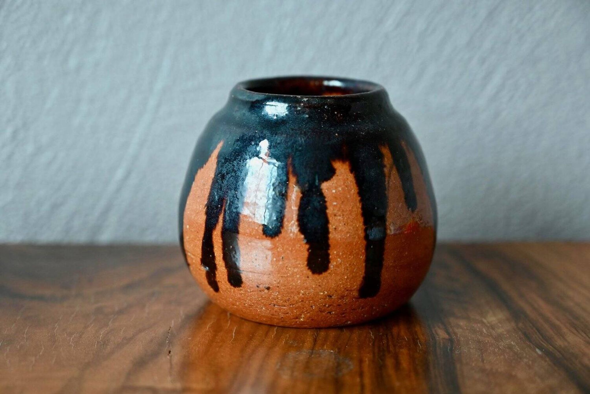 Set of three ethnic glazed terracotta ball vases from the 1970s.