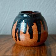 Set of three ethnic glazed terracotta ball vases from the 1970s.