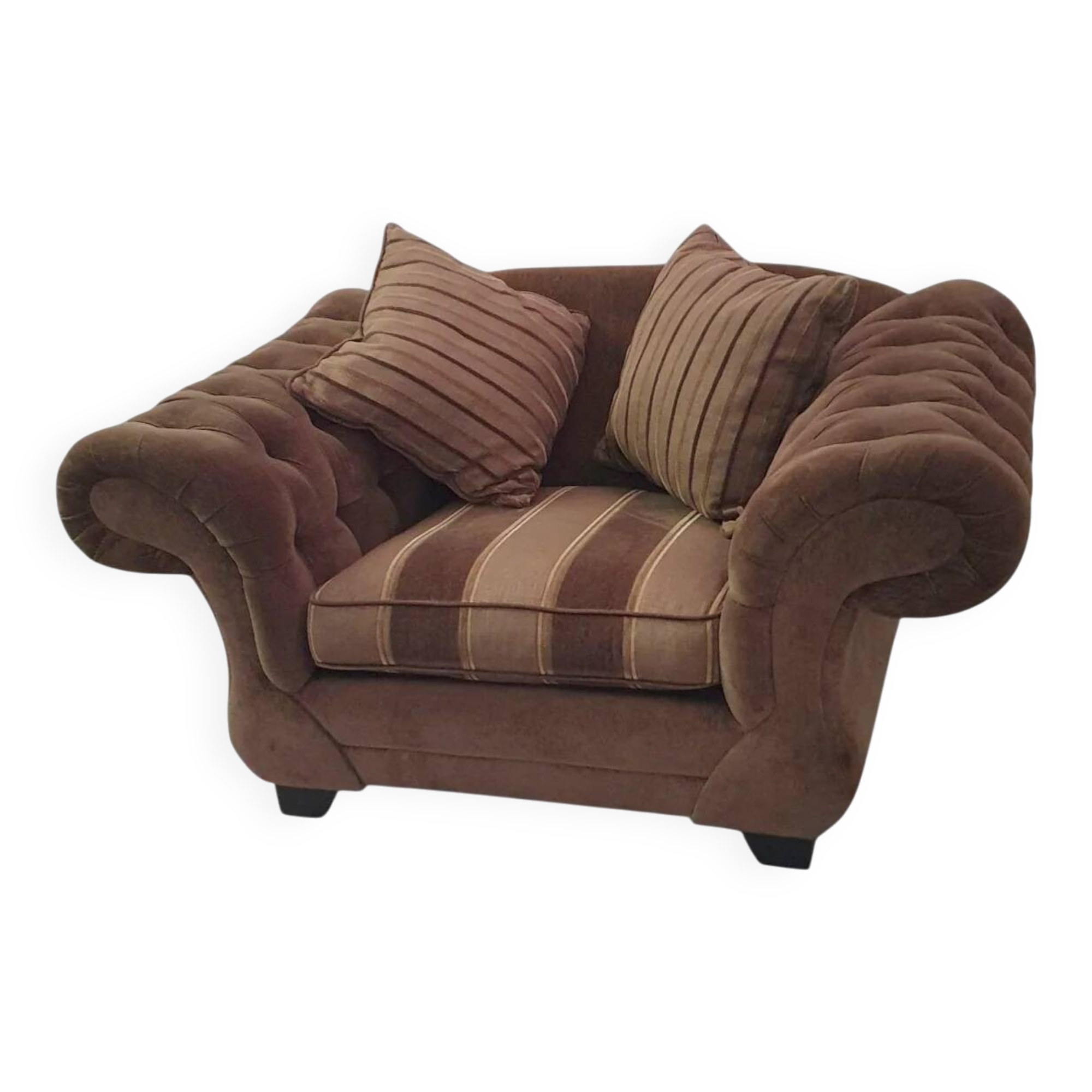 Large weighty love seat with the original matching cushions. Marked "Handmade in Holland"