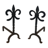 Paire de chenets en fer forgé aux fleurs de lys