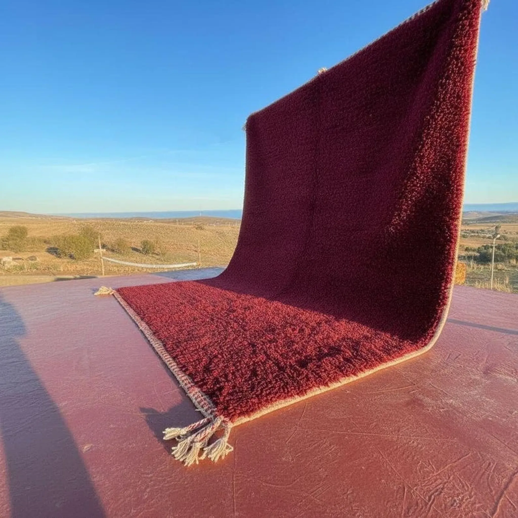 Large Moroccan Beni Ouarain rug in burgundy 400x300 cm
