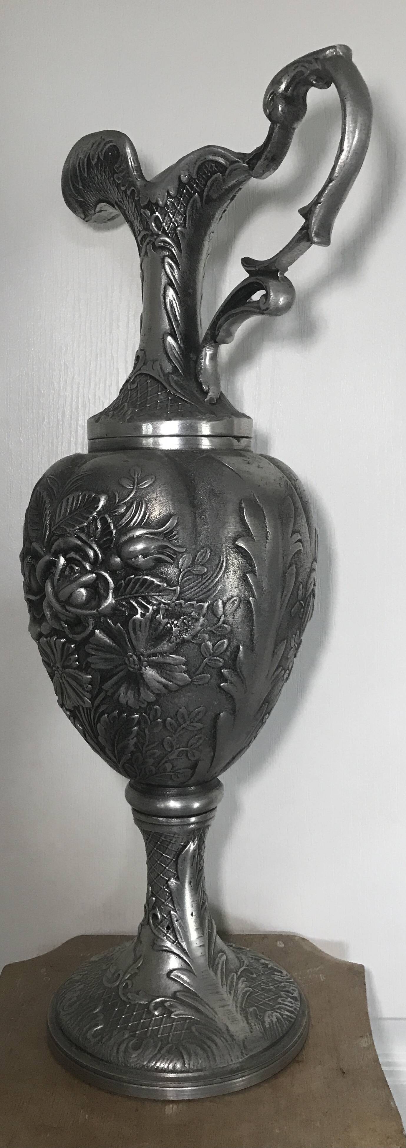 Ewer, Mauro Manetti art foundry, floral embossed decoration and bird's head handle