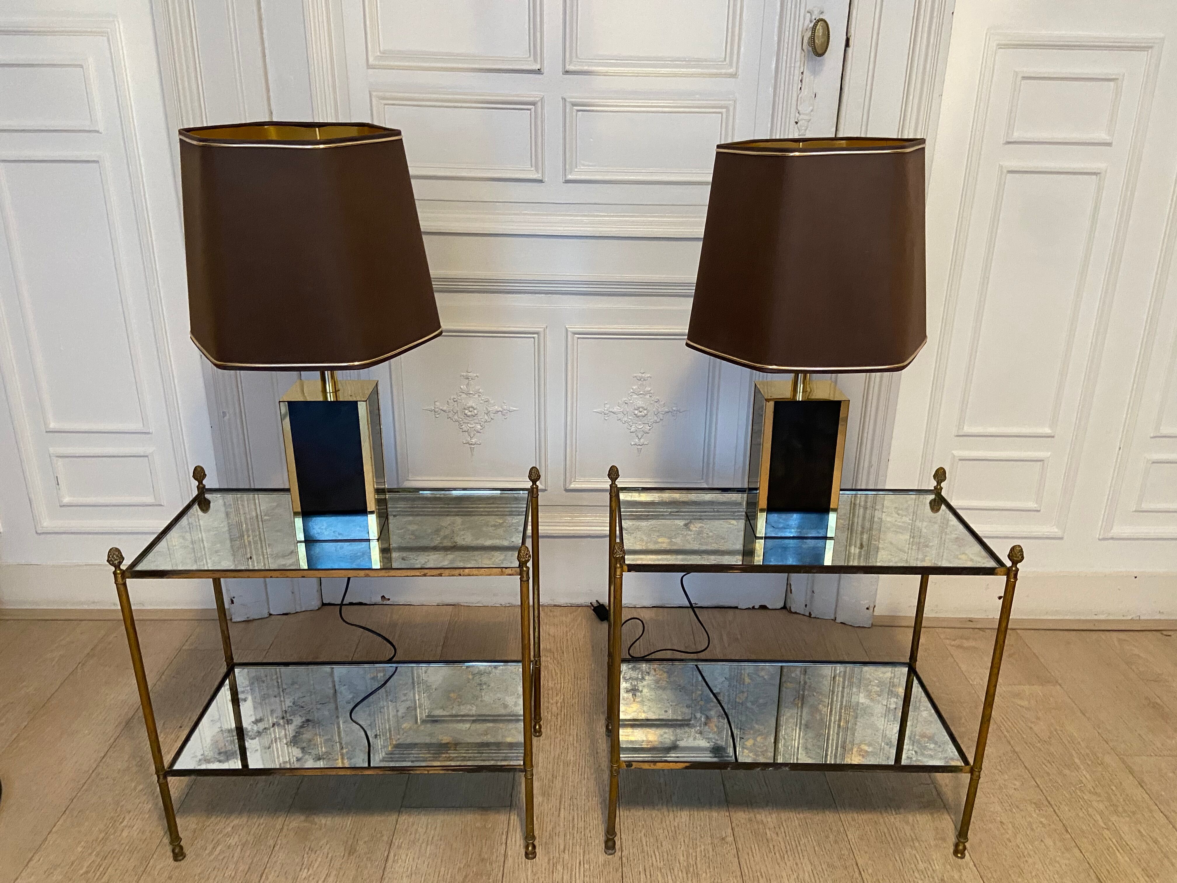 Pair of black and gold lacquered lamps, 1980s