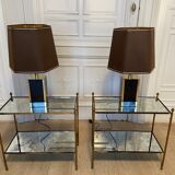 Pair of black and gold lacquered lamps, 1980s