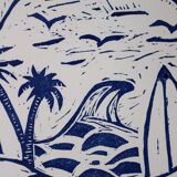 Island vibes blue linocut