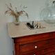 Louis-Philippe XIX walnut commode, twisted columns and marble.