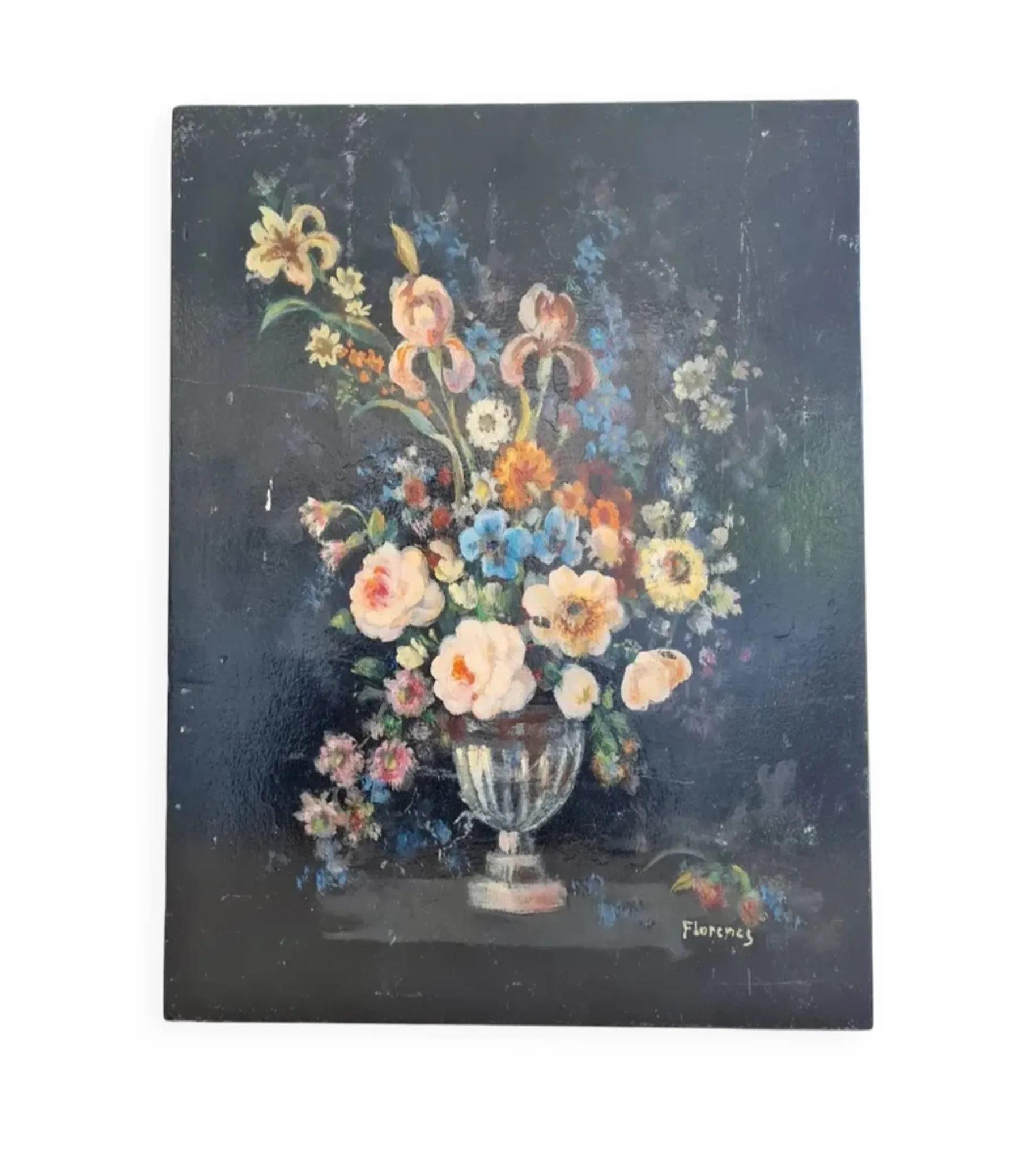Old Table Painting of Flowers on Wood