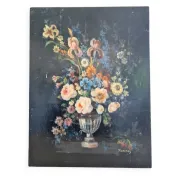 Old Table Painting of Flowers on Wood