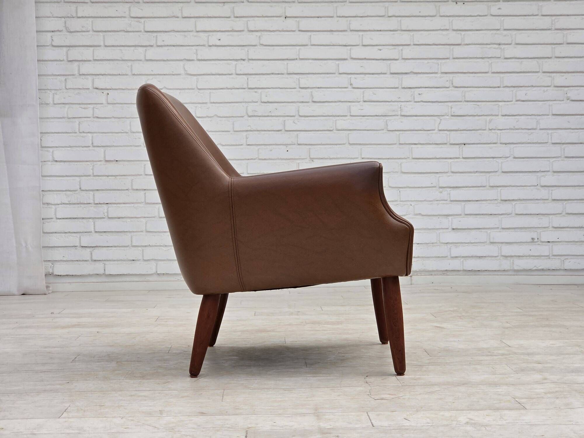 1970s, Danish armchair, artificial leather, teak wood legs.