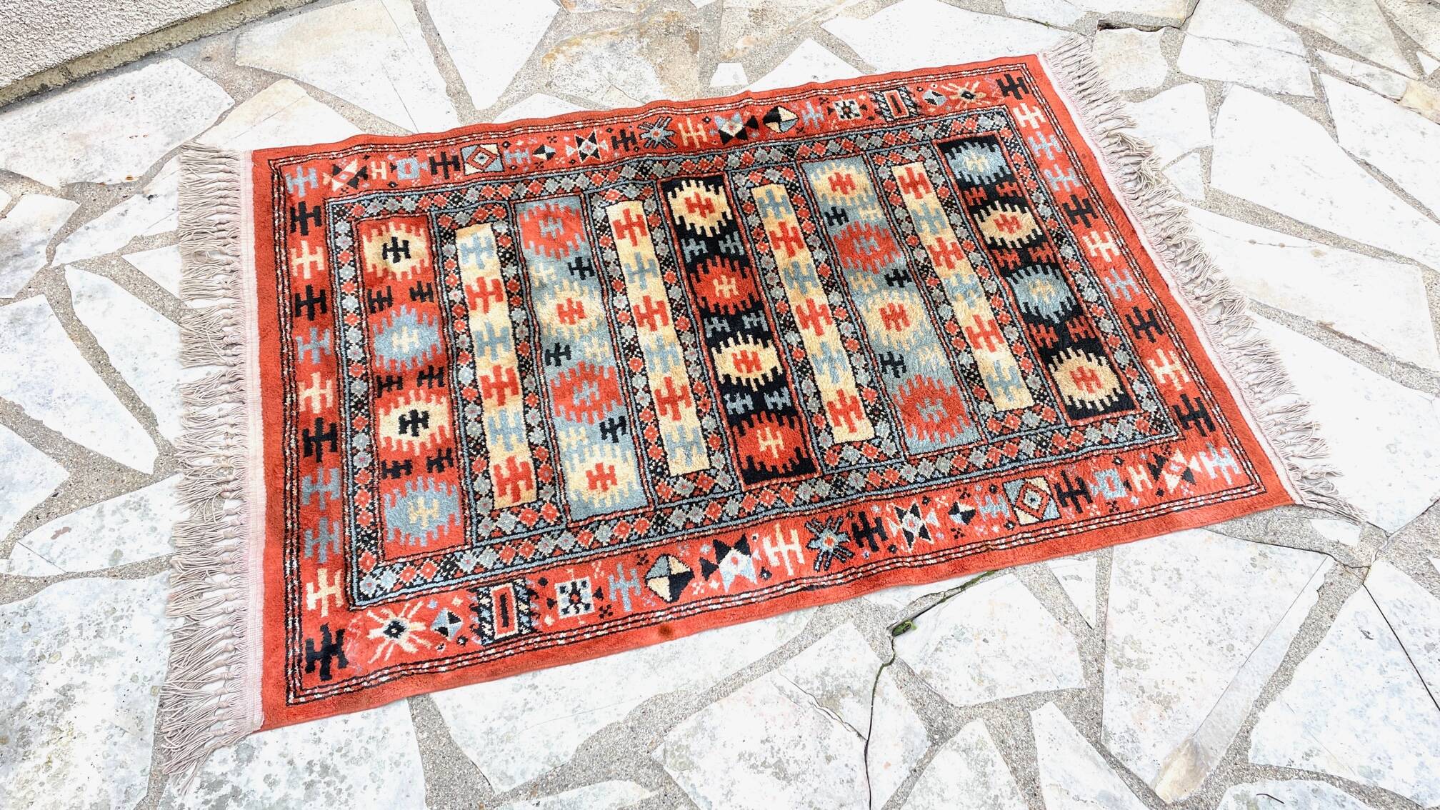 Vintage silk and cotton rug - 142 x 84cm