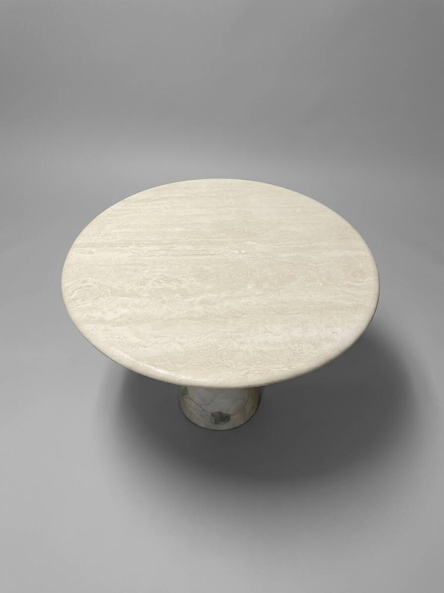 Table d’appoint haute avec pied en marbre et plateau en travertin