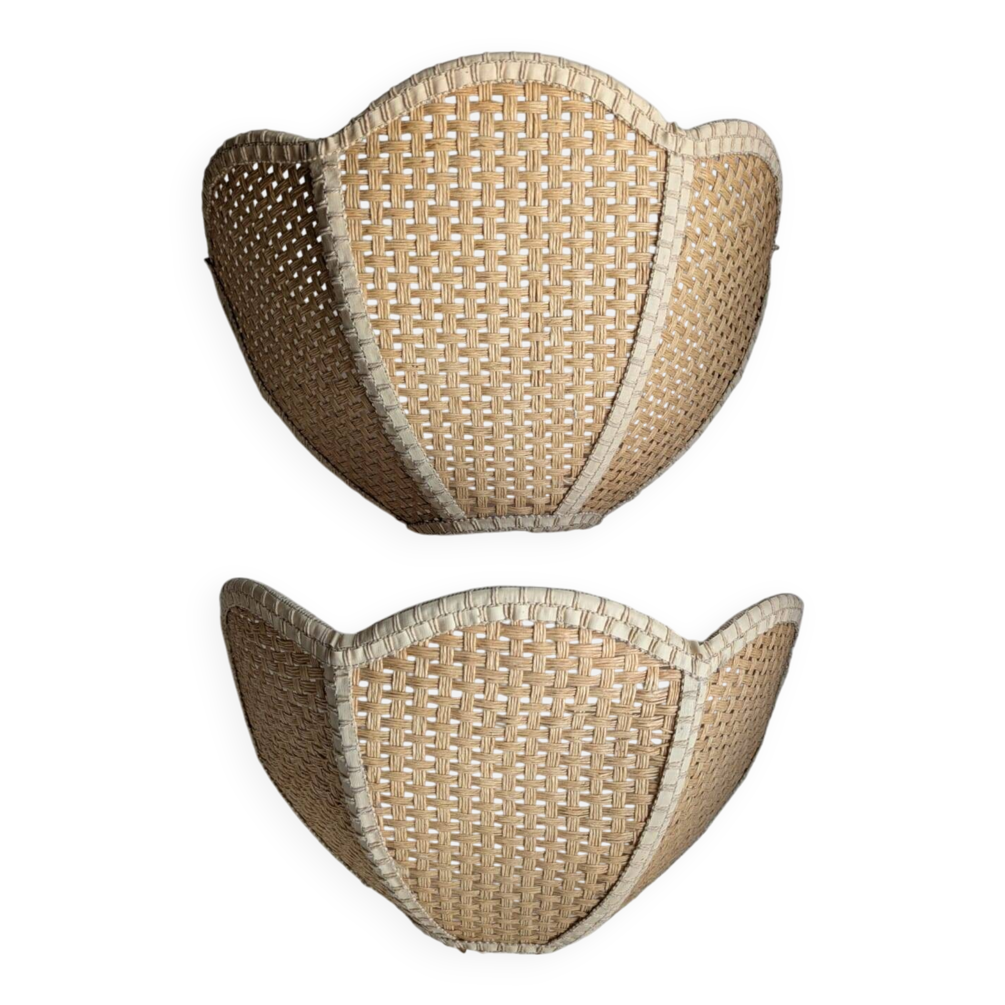 Pair of shell sconces in braided raffia