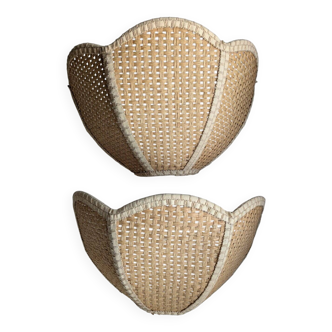 Pair of shell sconces in braided raffia