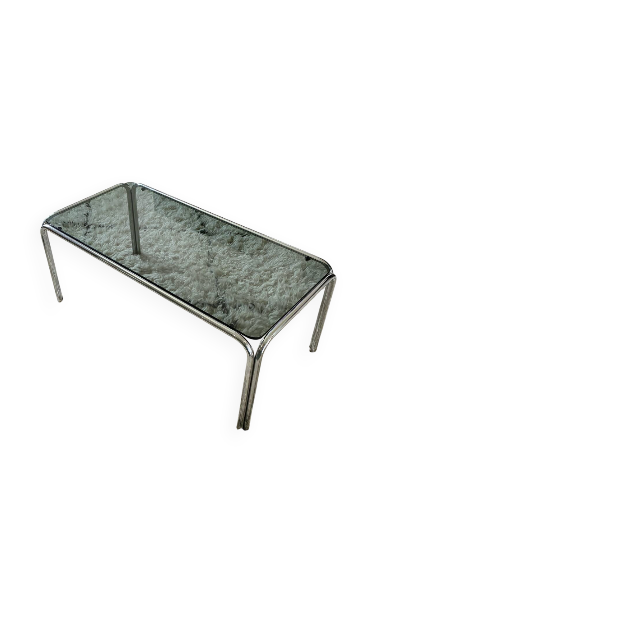 Vintage tubular chrome and smoked glass coffee table – 1970s style