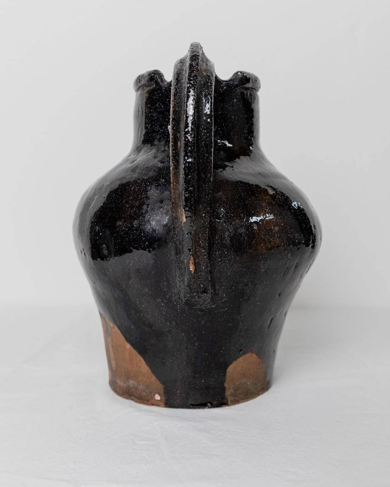 Rustic Terracotta Jug with Black Glaze from Lucca, Italy - 19th Century Country House Decor