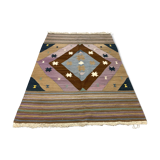 Vintage Turkish Kilim  242x174 cm Kelim Rug, Wool, Large Brown, Beige, Purple