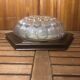 Old Gold Molded Glass Pendant Light + Vintage Wood Contour #A360