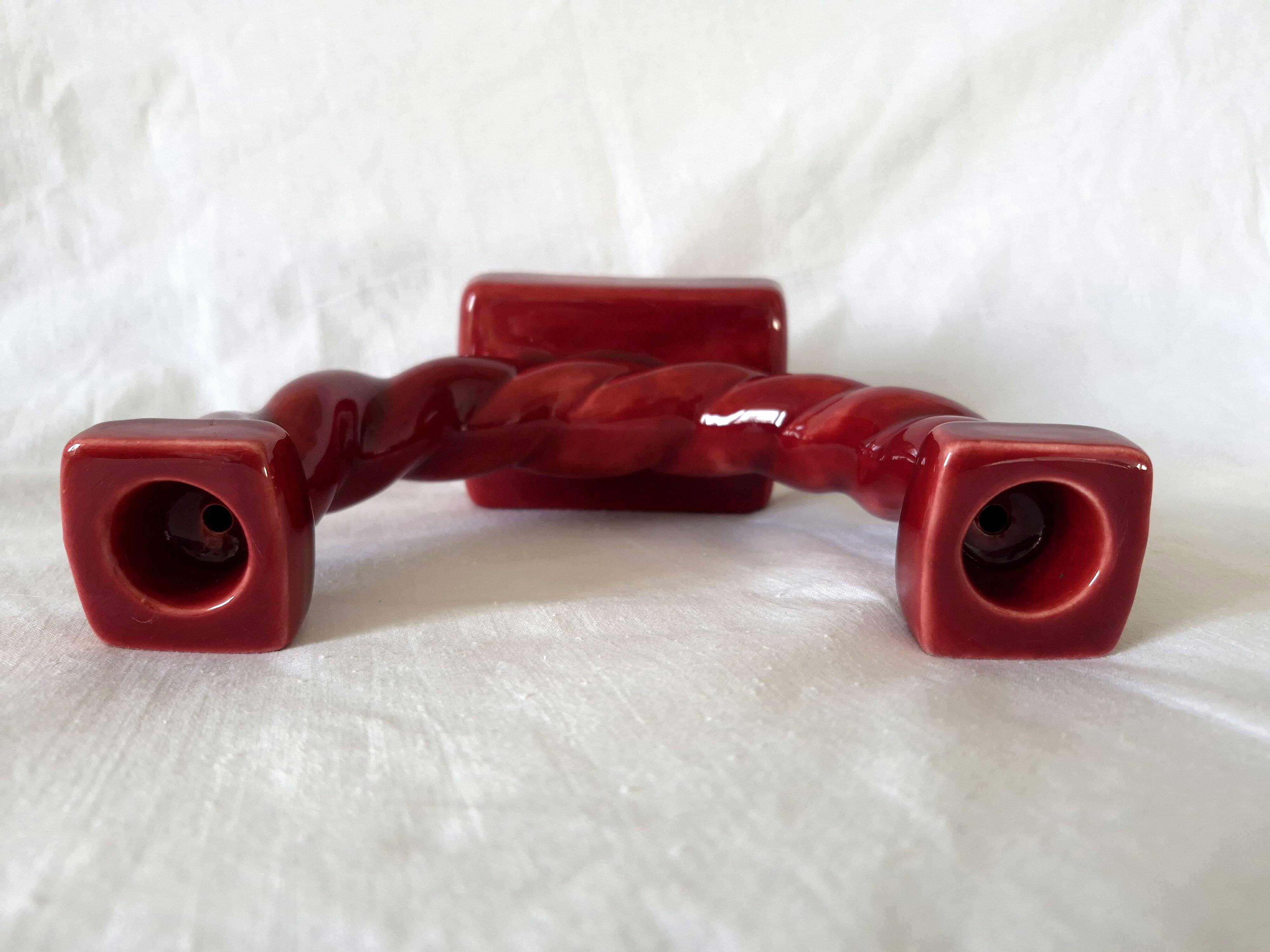 Ceramic chandelier, signed LONGCHAMP, twisted old red