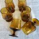 6 small amber glass stemmed glasses
