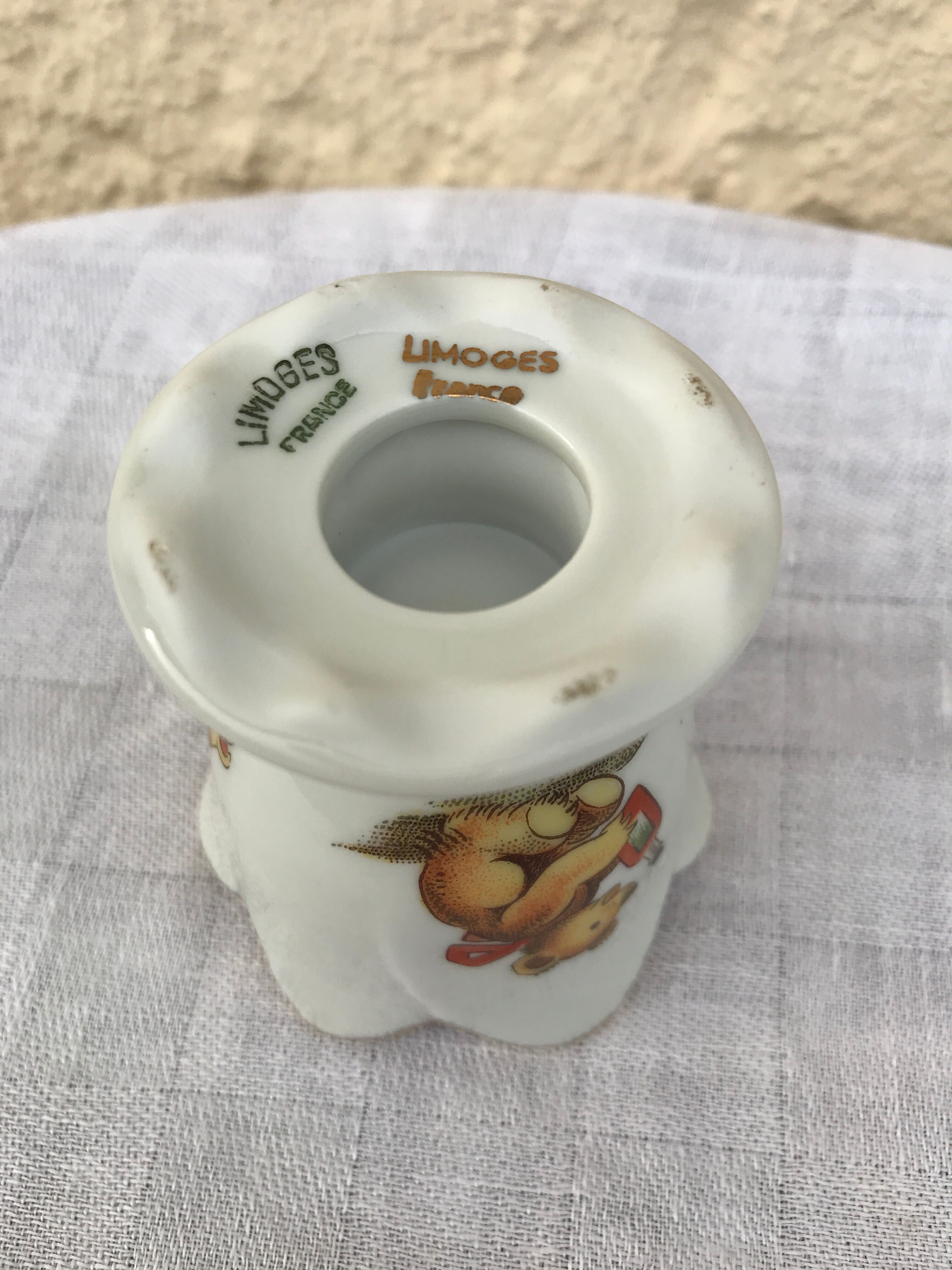 Limoges porcelain teddy bear egg cup