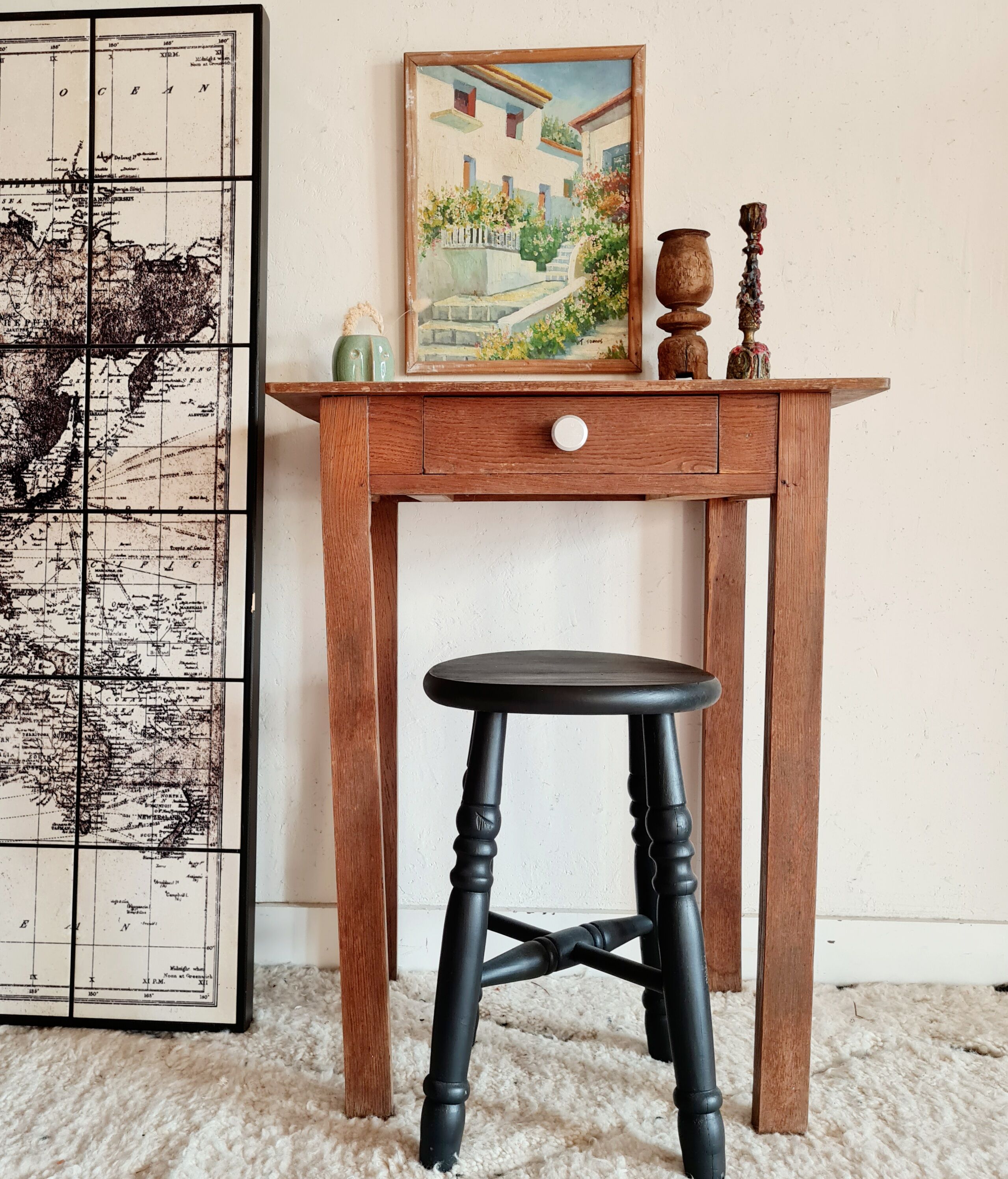 Wooden farmhouse table and drawer