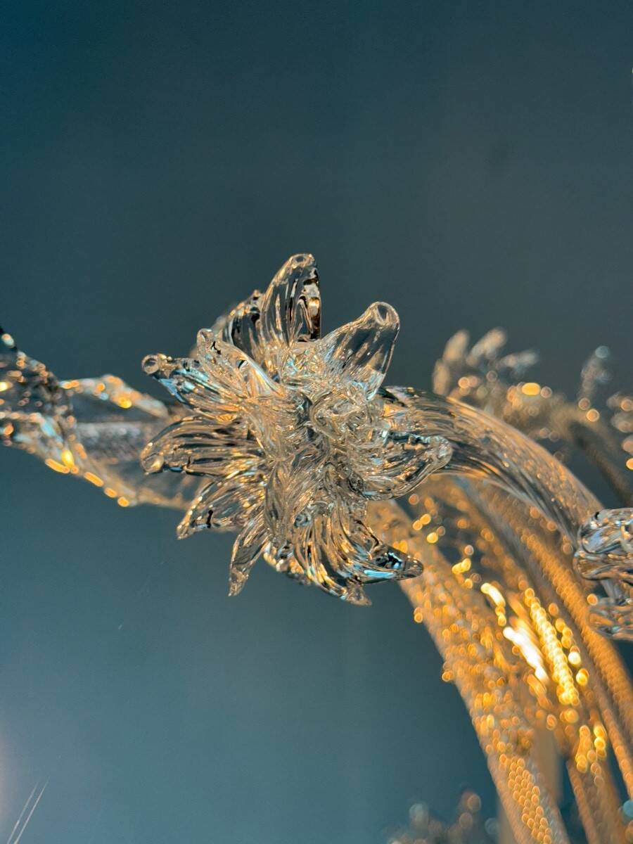 Venetian chandelier in colorless Murano glass with 6 light arms circa 1940