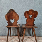 Set of chairs called Sgabello Renaissance style in solid walnut around 1850