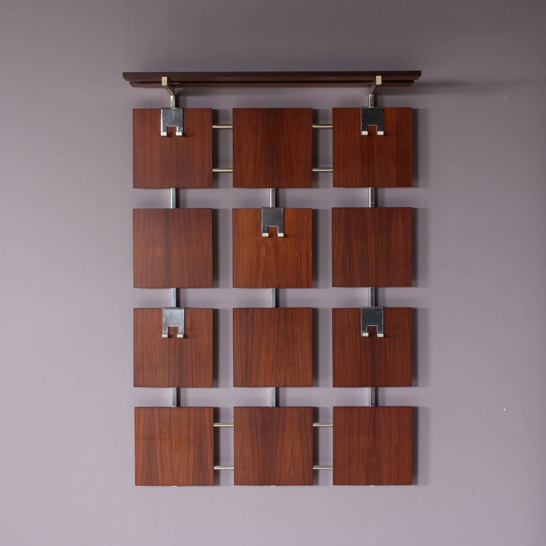 1950s teak wood coat rack with chrome hangers, Netherlands