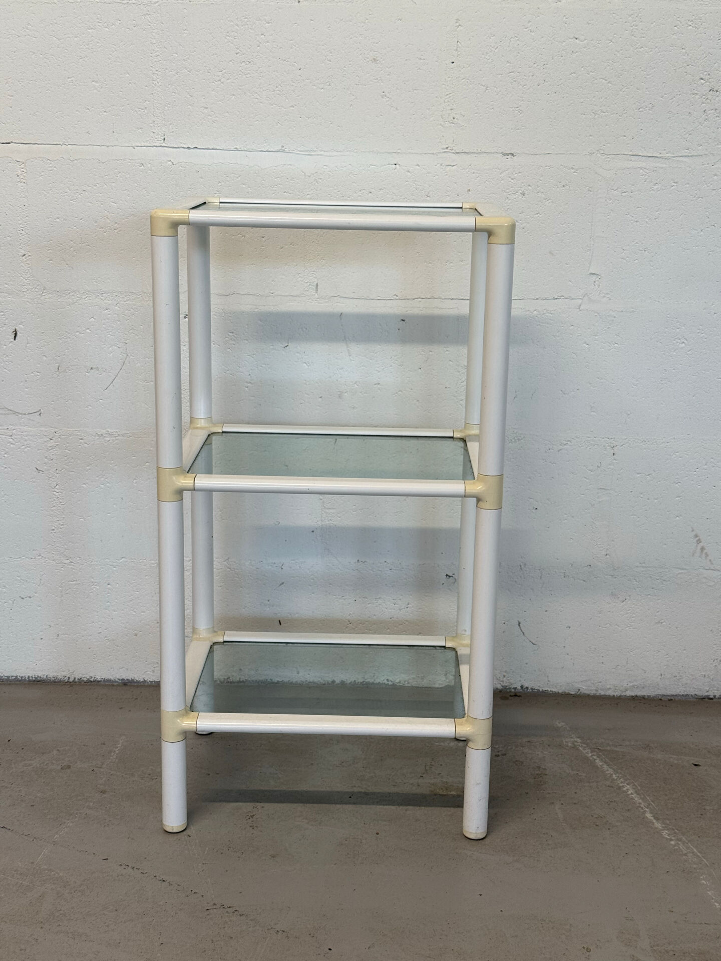 Small 3-Tier Shelf – White & Glass, Space Age Style