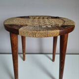 Vintage rope and wood stool, bedside table, old sofa end table