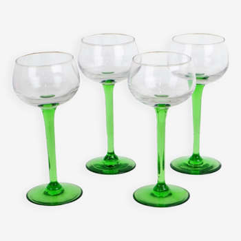 Set of 4 Vintage Luminarc Alsace Wine Glasses Narrow Green Base