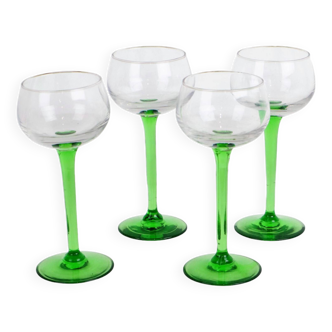 Set of 4 Vintage Luminarc Alsace Wine Glasses Narrow Green Base