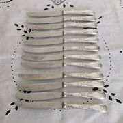 Set of 12 vintage knives, stainless steel blade and silver handle + box