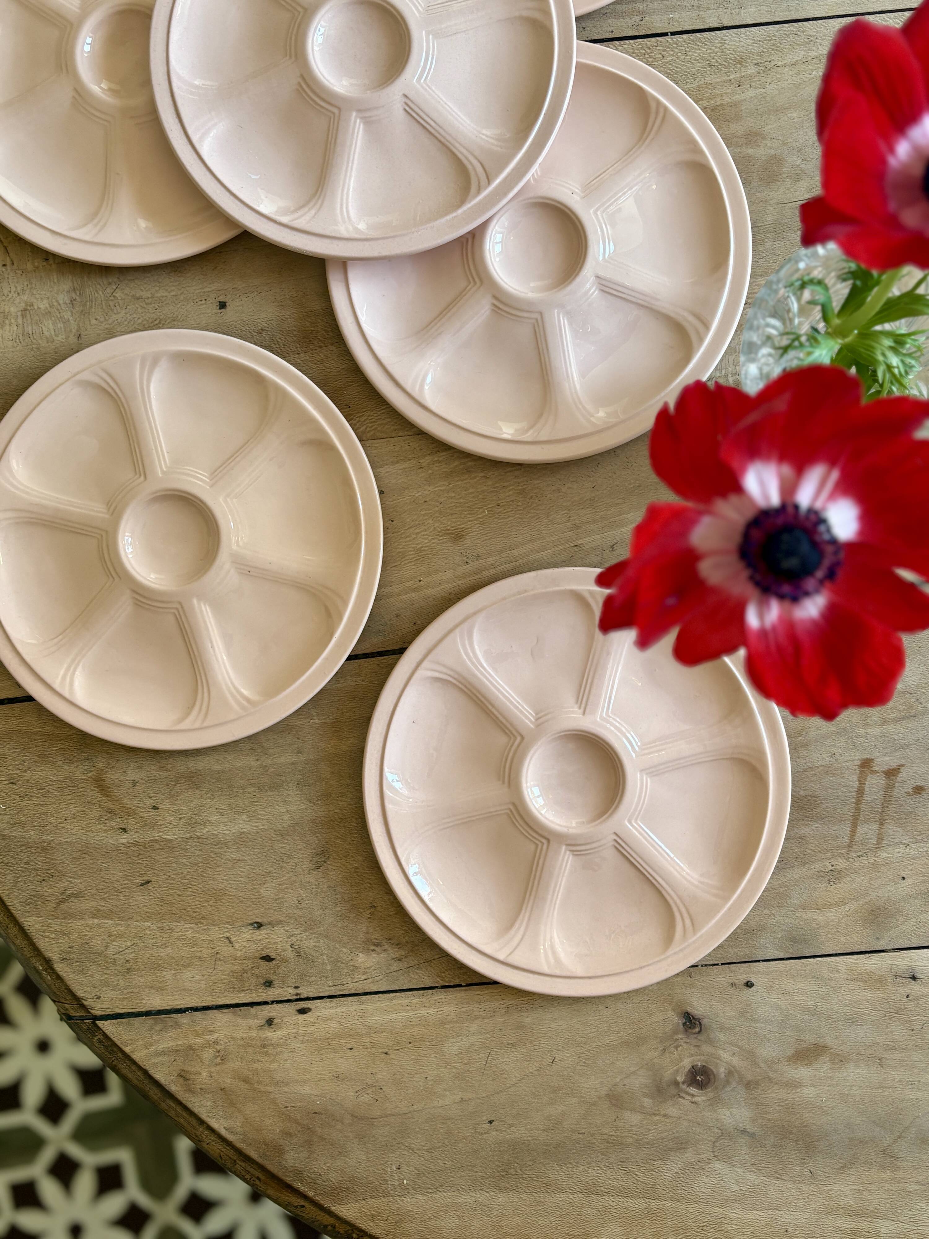 Set of 6 vintage pink oyster plates Digoin Sarreguemines