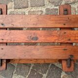 Rustic bench, old folk art, snow sled, Alps.