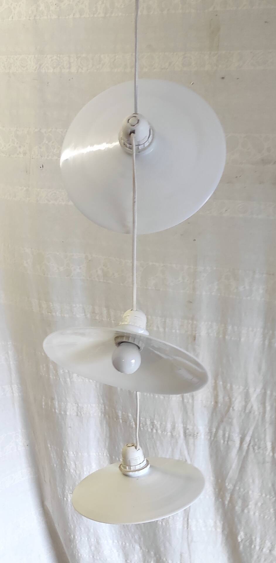 Suspension with three opaline lampshades - mid 20th century.