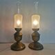 Portuguese rustic brass and frosted glass bedside lamps 1960s set of 2