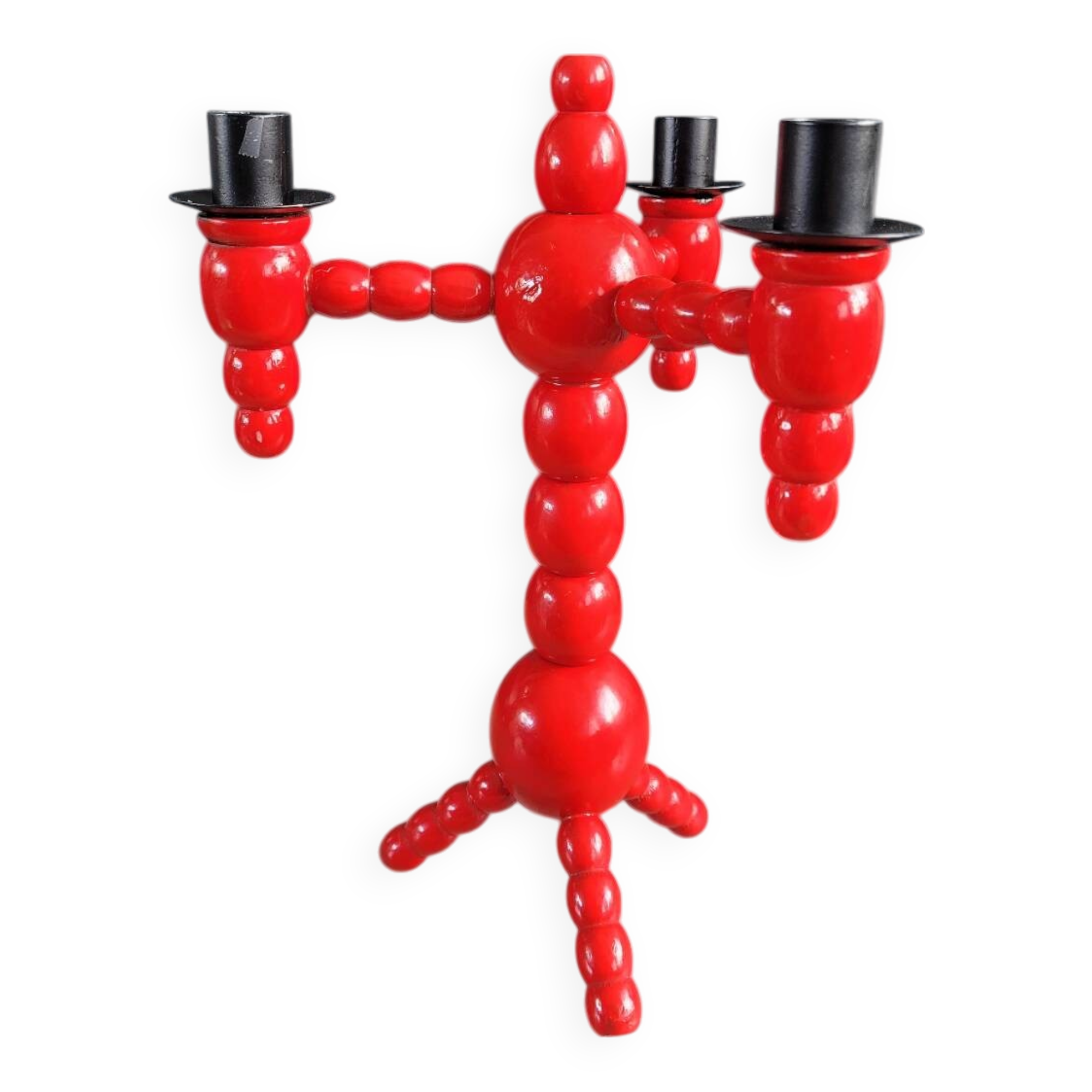 Vintage Scandinavian painted wooden candlestick