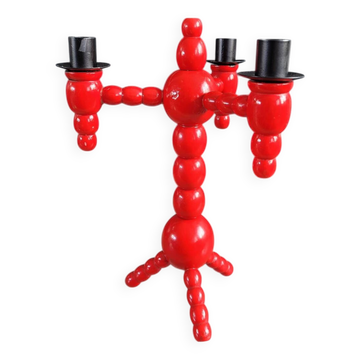 Vintage Scandinavian painted wooden candlestick