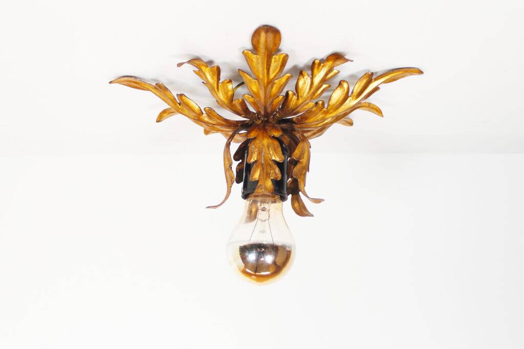 Small gilded floral flush mount light, Germany 1960s