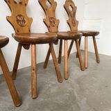 Set of 4 Savoyard pine chairs from the 60s