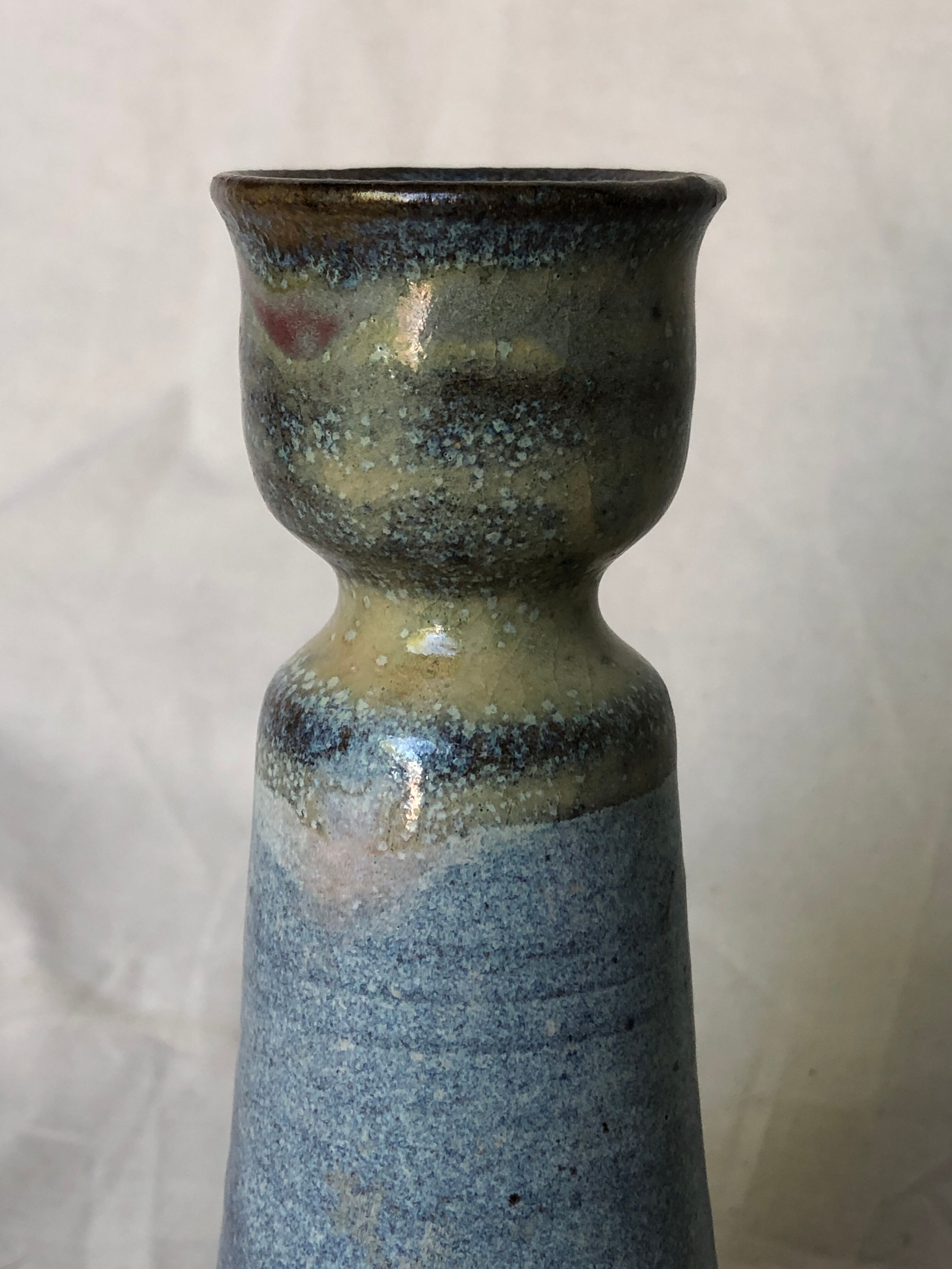 Blue & beige ceramic candle holder